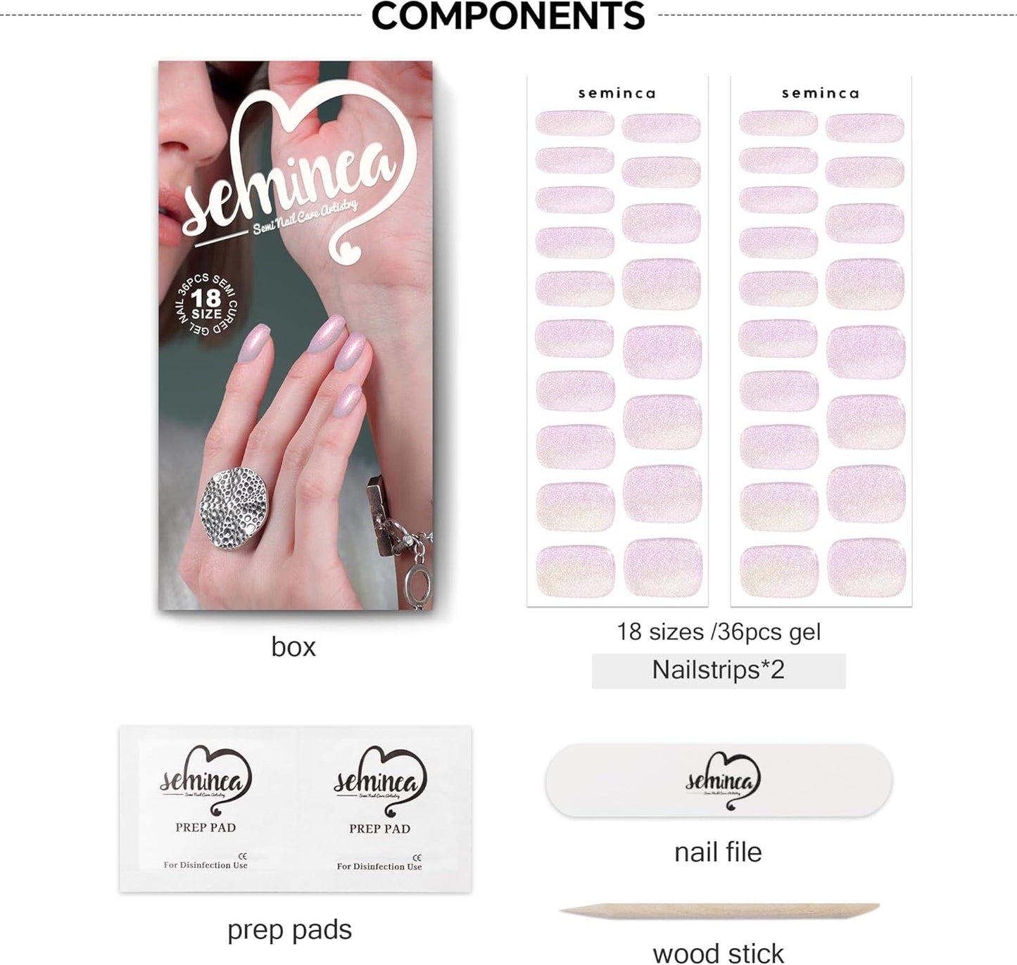 Semi Cured Gel Nail Strips-Salon Quality Semi-Cured Gel Press On Nails Stickers Quick DIY Nail Art Manicure Kits for Women at Home Works with Any UV/LED Lamps(Pink Purple Aurora)