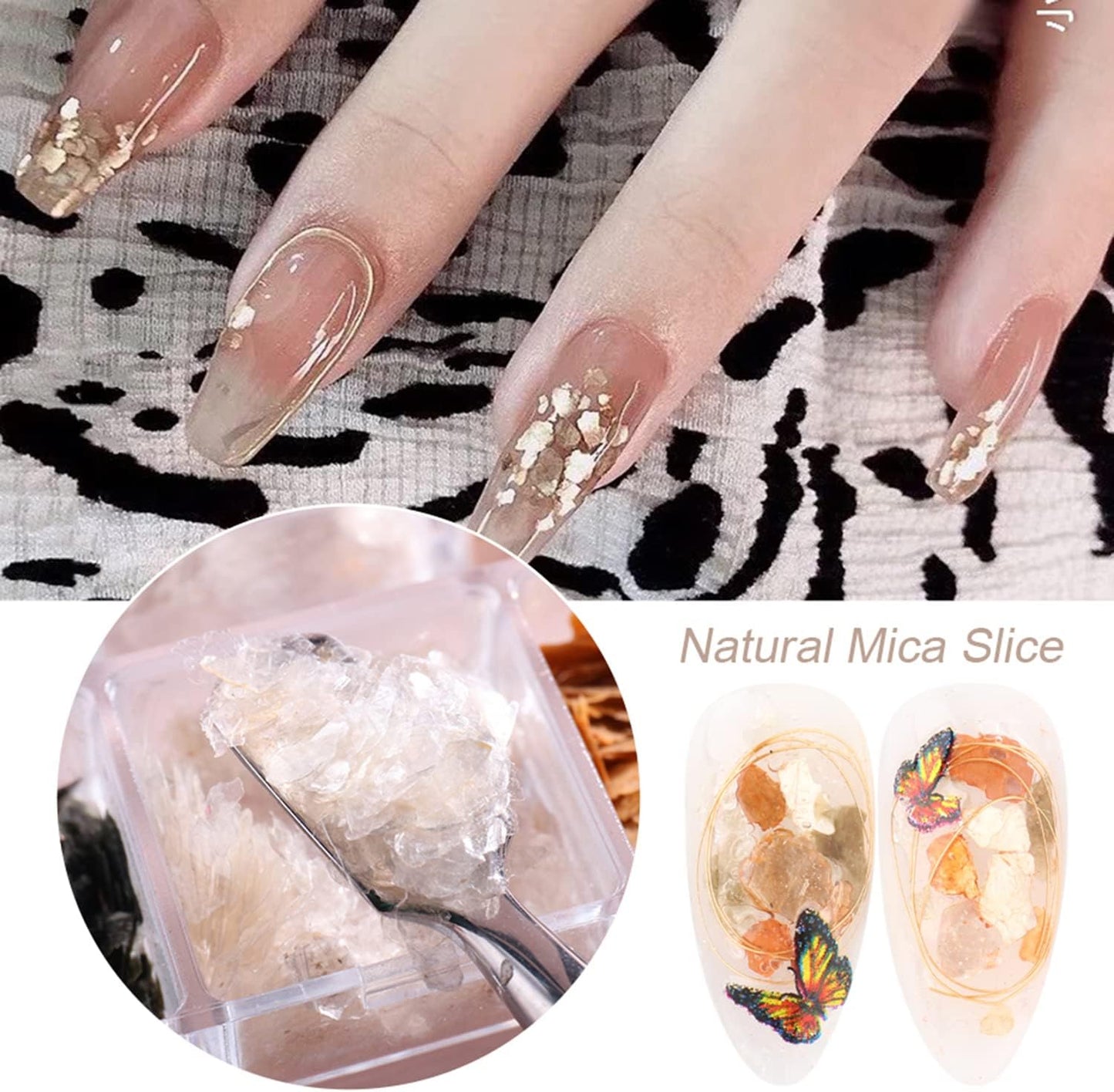 Mica Marble Nail Art Flakes, Holographic Japanese Style 3D Nail Glitter Sequins Design, 3D Mica Marble Nail Slices Acrylic Nails Supplies for Women Manicure Charms Decorations, DIY Resin Nail Art Tips