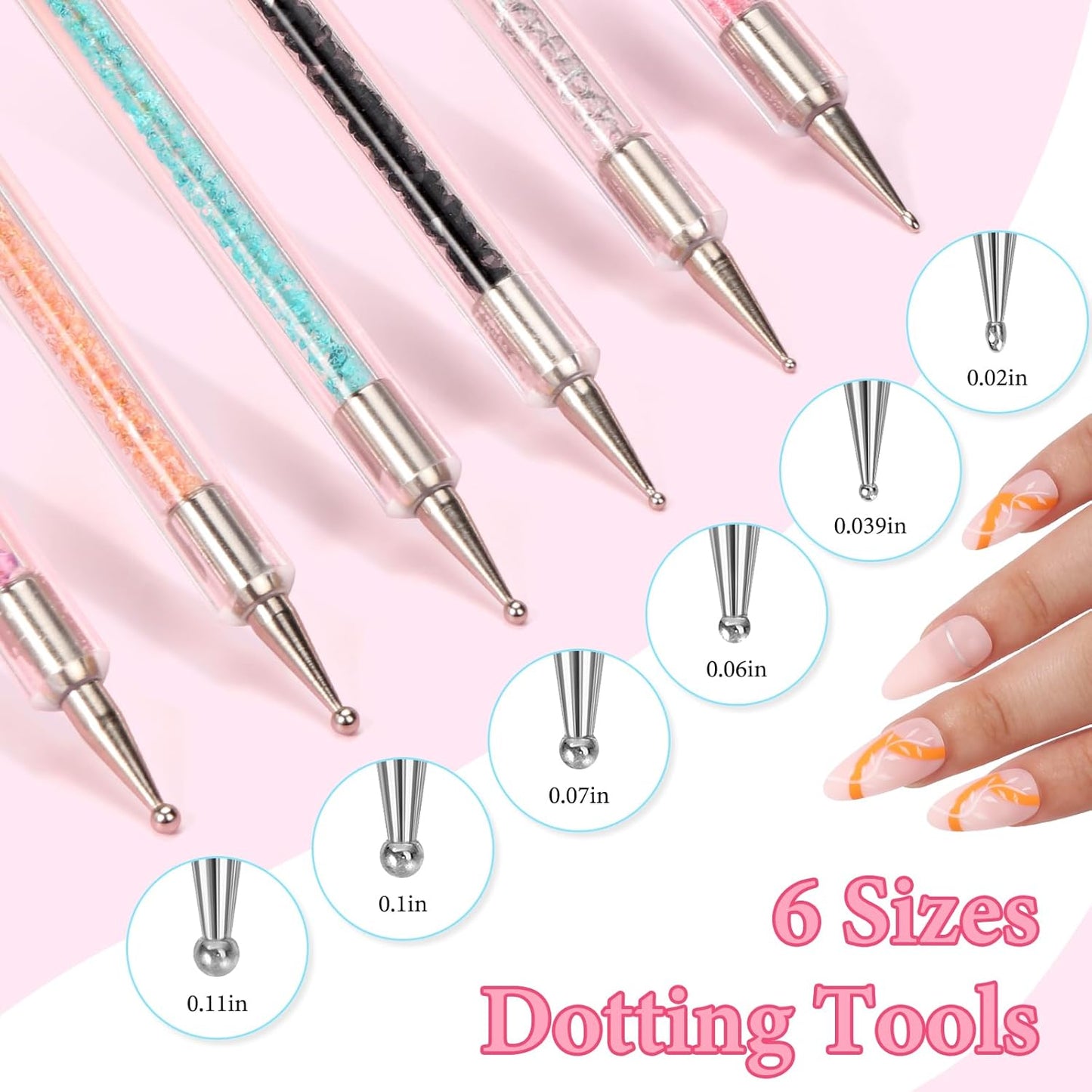 Yokilly Acrylic Nail Art Brush Set, 6 PCS Double-Sided Nail Polish Brush & 4PCS Crystal Dappen Dish for Acrylic Nails, Nail Liner Brush & Glass Container Manicure Cup Nail Art Tool