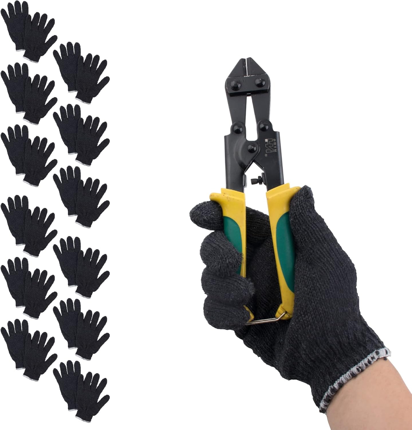 Gray Work Cotton Gloves for Men and Women, 9 Inches. Pack of 24 (12 Pairs) String Knit Work Gloves with Elastic Knit Wrist. Machine Washable Cotton Polyester Gardening Gifts