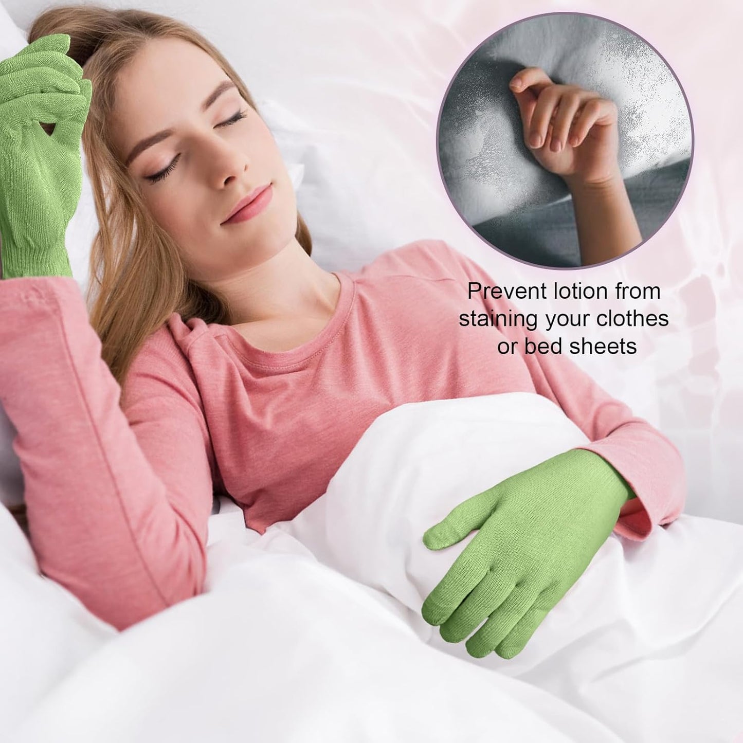 MIG4U Moisturizing Beauty Gloves Touchscreen Overnight Sleeping Glove for Women Dry Hands, Nighttime Lotion, Eczema, SPA, Cosmetic Treatment, Apple Green 1 Pairs Size s/m