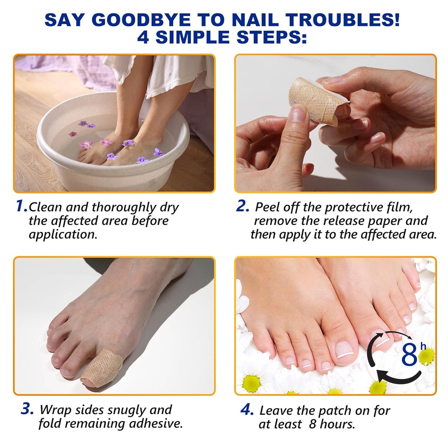 Toenail Treatment Extra Strength-8-Hrs Overnight Nail Repair,ingrown toenail treatment,Strengthens Brittle Nails,Improves Texture & Thickening Hypoallergenic Easy (32 Patch)