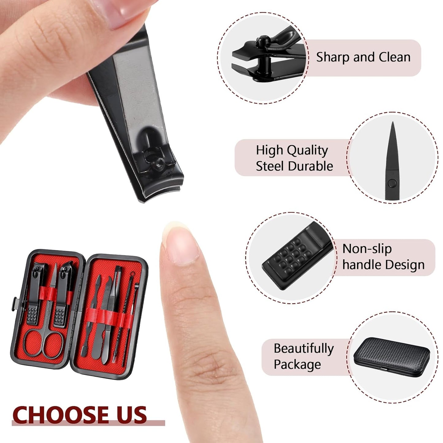 Lasnten 24 Set Christmas Manicure Set Bulk Nail Clippers Grooming Nail Kit Stainless Steel Professional Pedicure Kit Pedicure Tools with Travel Case Gifts for Xmas Men Women(8 in 1,Red Black)