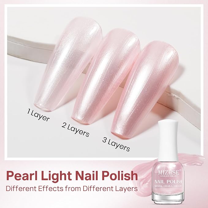 MIZHSE Pearlescent Pink Nail Polish, Quick Dry Pearl Nail Polish, Air Fast Drying 15ml Nail Lacquer Non Gel Oil-based Nail Art Manicure Home DIY