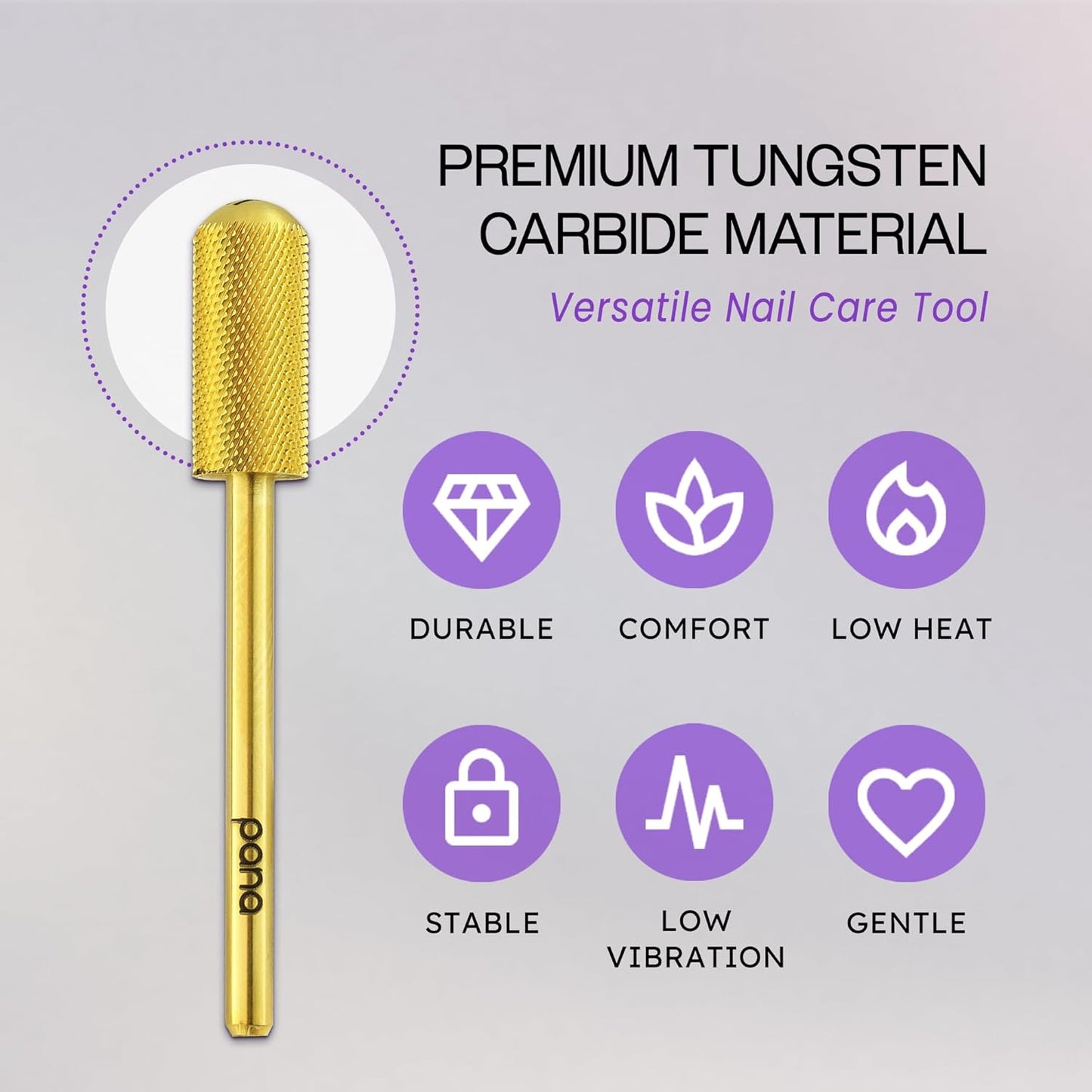 Pana 3/32" Small Smooth Top Barrel Nail Carbide Bit for Electric Dremel Drill Machine Manicure Pedicure Nail Salon Tools Acrylic & Gel Removal (Gold, Extra Fine)