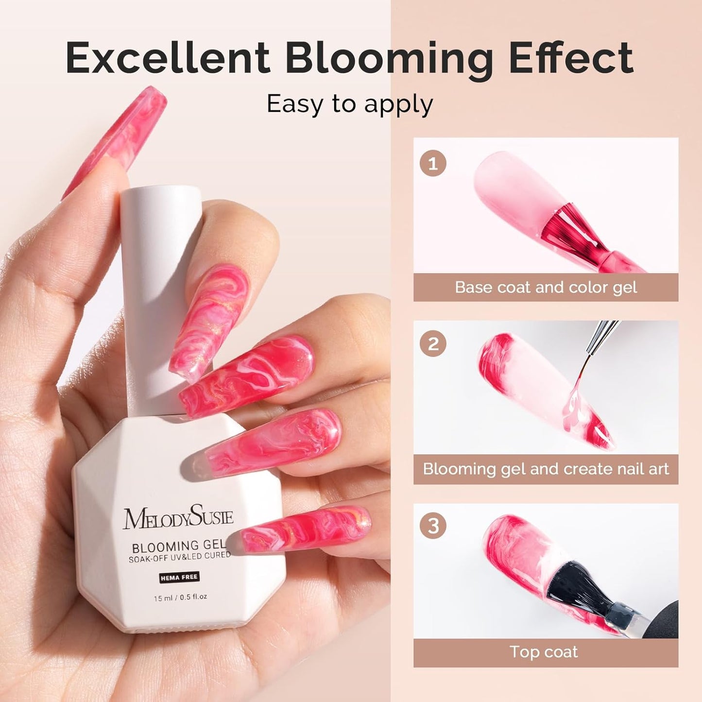 MelodySusie Hema Free Blooming Gel and Top Coat Set HEMA, HPMA, TPO Free for Nail Design 0.5 Fl Oz Marble Watercolor UV Nail Polish Spreading Effect Nail Salon Manicure at Home 2PCS