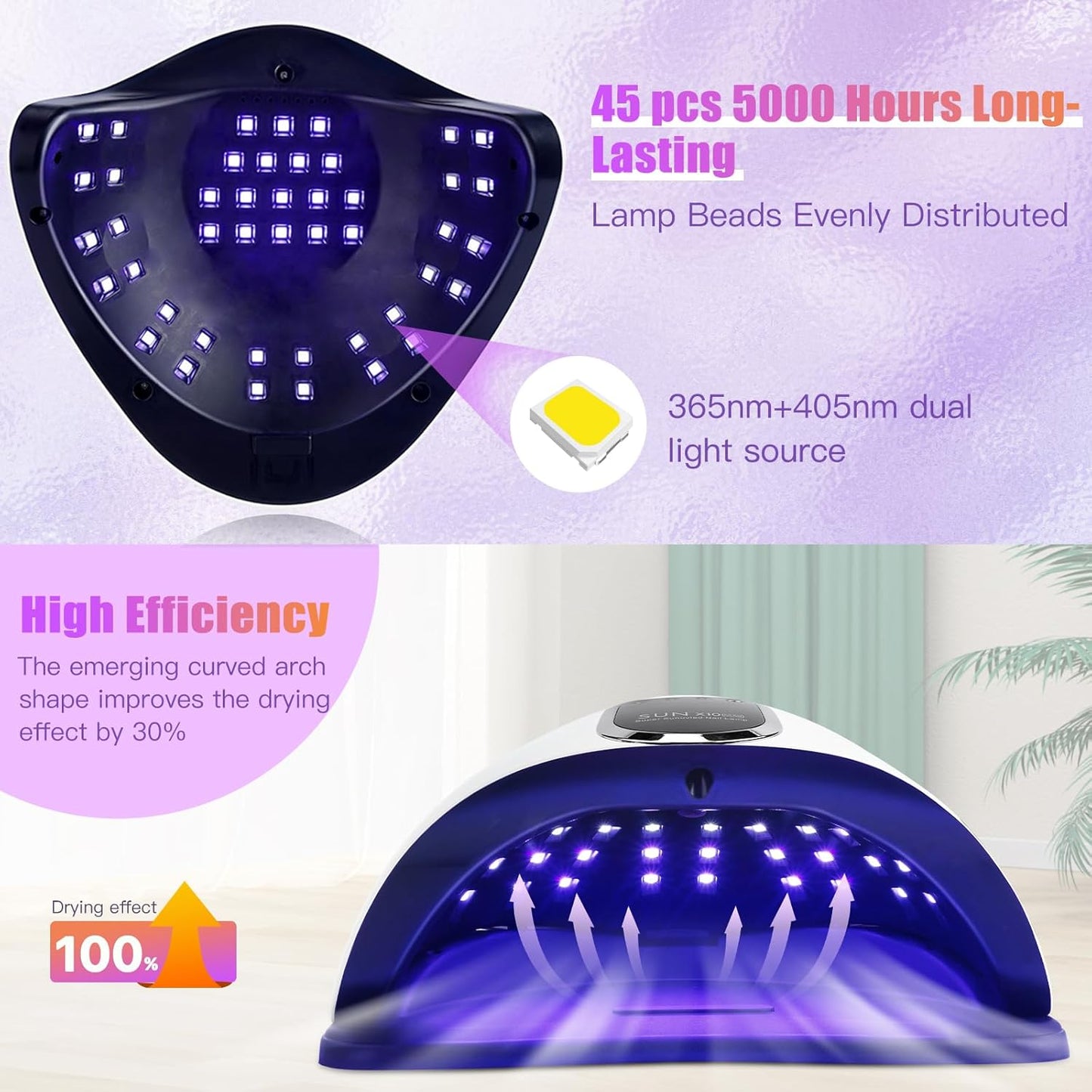 Wisdompark UV LED Nail Lamp 180W, UV Light for Gel Nails with 45Pcs Lamp Beads and Automatic Sensor/4 Timer Settings Professional Nail Dryer for Gel Polish Manicure Tools for Home Salon