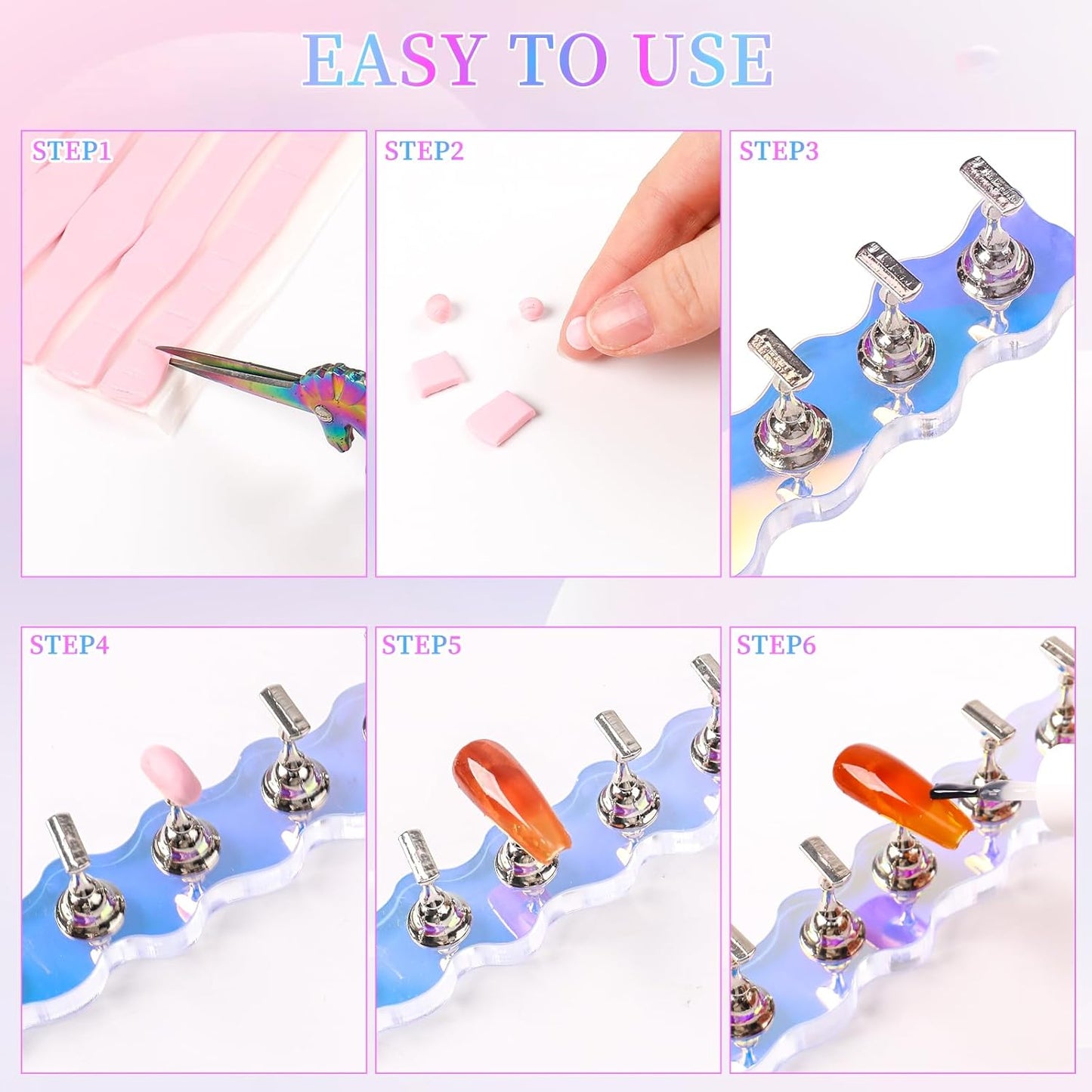ANGNYA Nail Stand for Press on,2 Set Aurora Nail Holder for Painting Nails Press on Nail Stands with 96 Pcs Reusable Sticky Putty for Nail Art Display Home & Salon Use