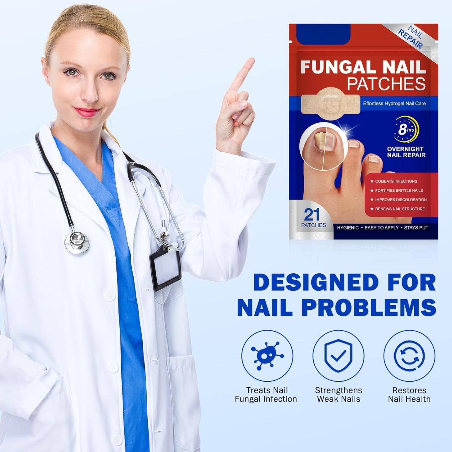 Fungal Nail Patches for Toenails, 42pcs/box Nail Health Care Patches, Overnight Toe Nail Treatments for Damaged Nails Foot Nails Repair and Care (2)