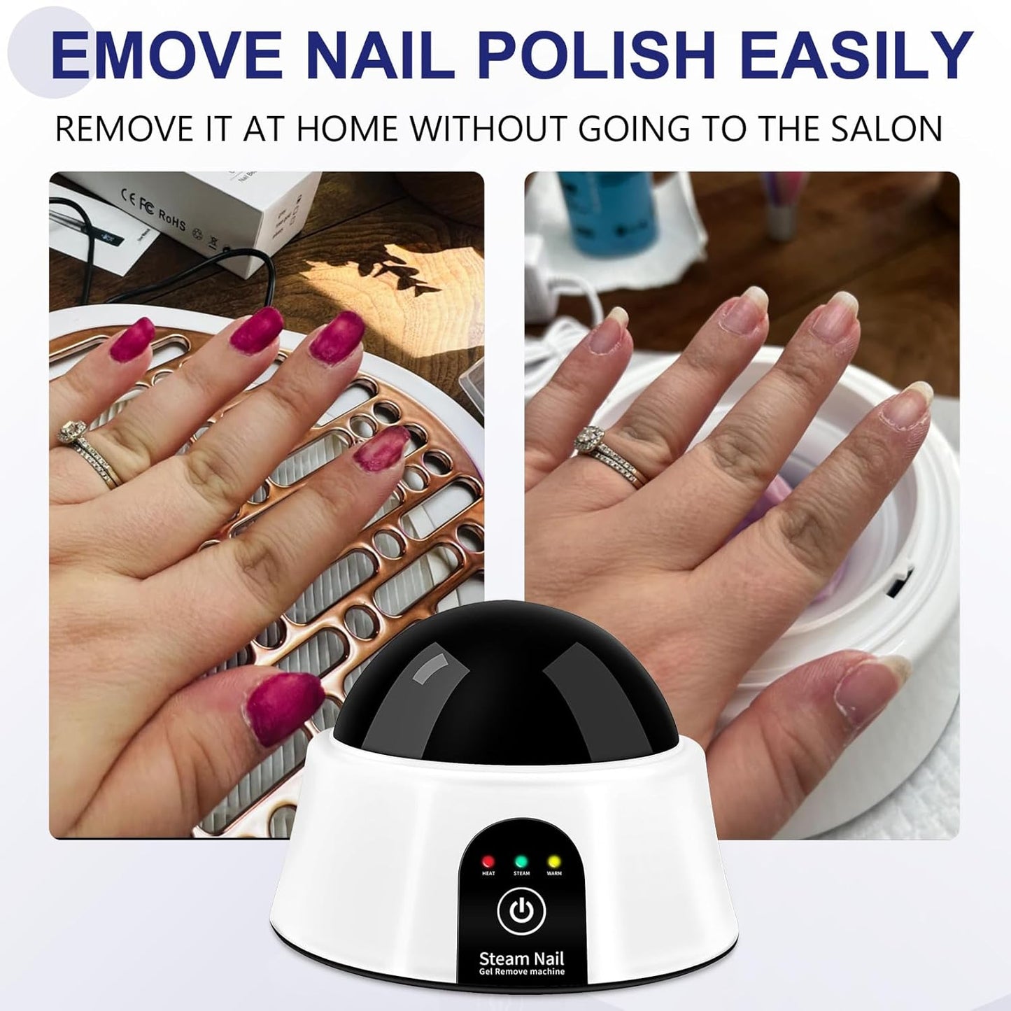 Electric Nail Soaking Bowl, 50% Faster Nail Soak off Bowl Manicure Nail Soaker with Gold Cuticle Pusher for Acrylic Nail Polish Remover