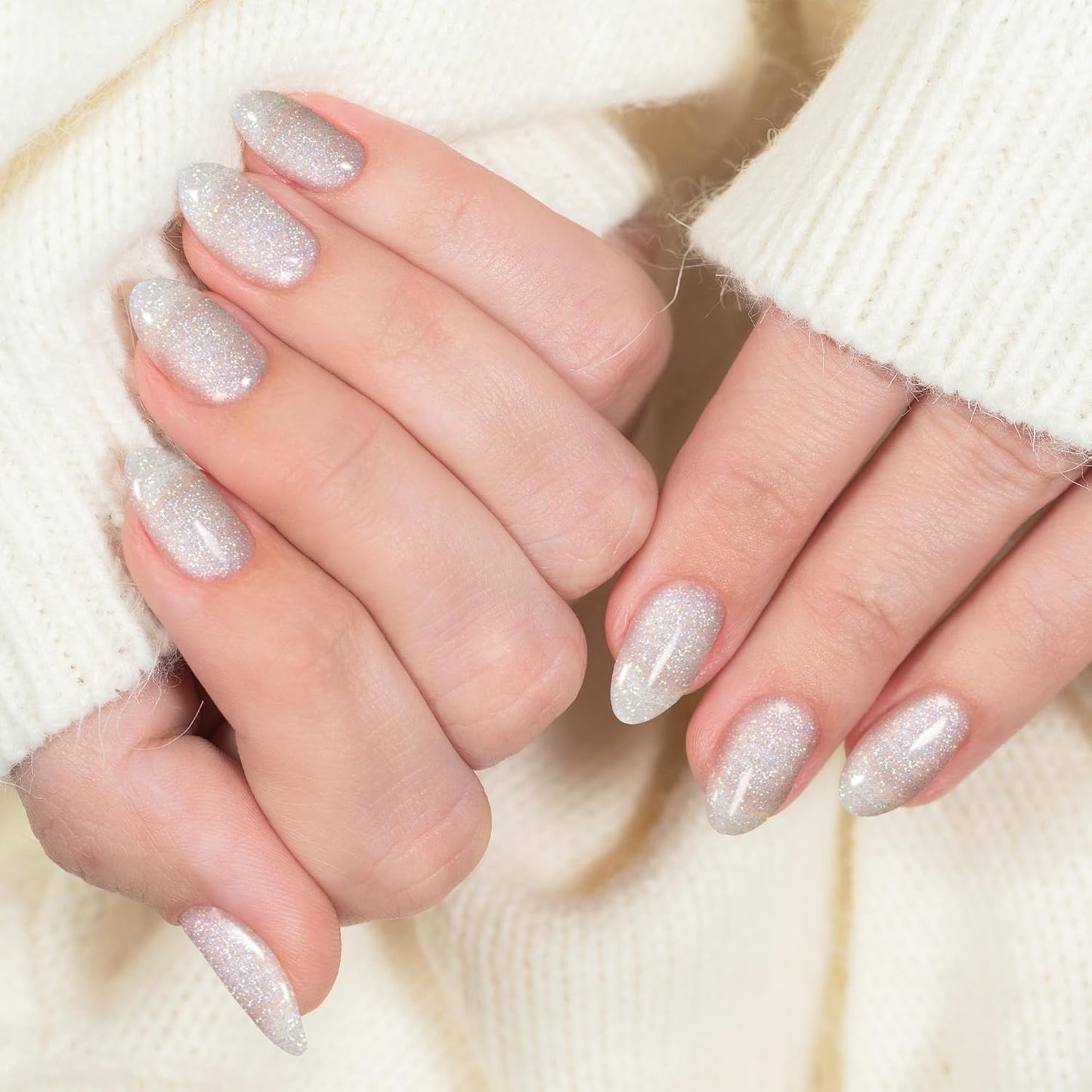 Semi Cured Gel Nail Strips-Works with Any UV/LED Lamps(Gleam Silver)