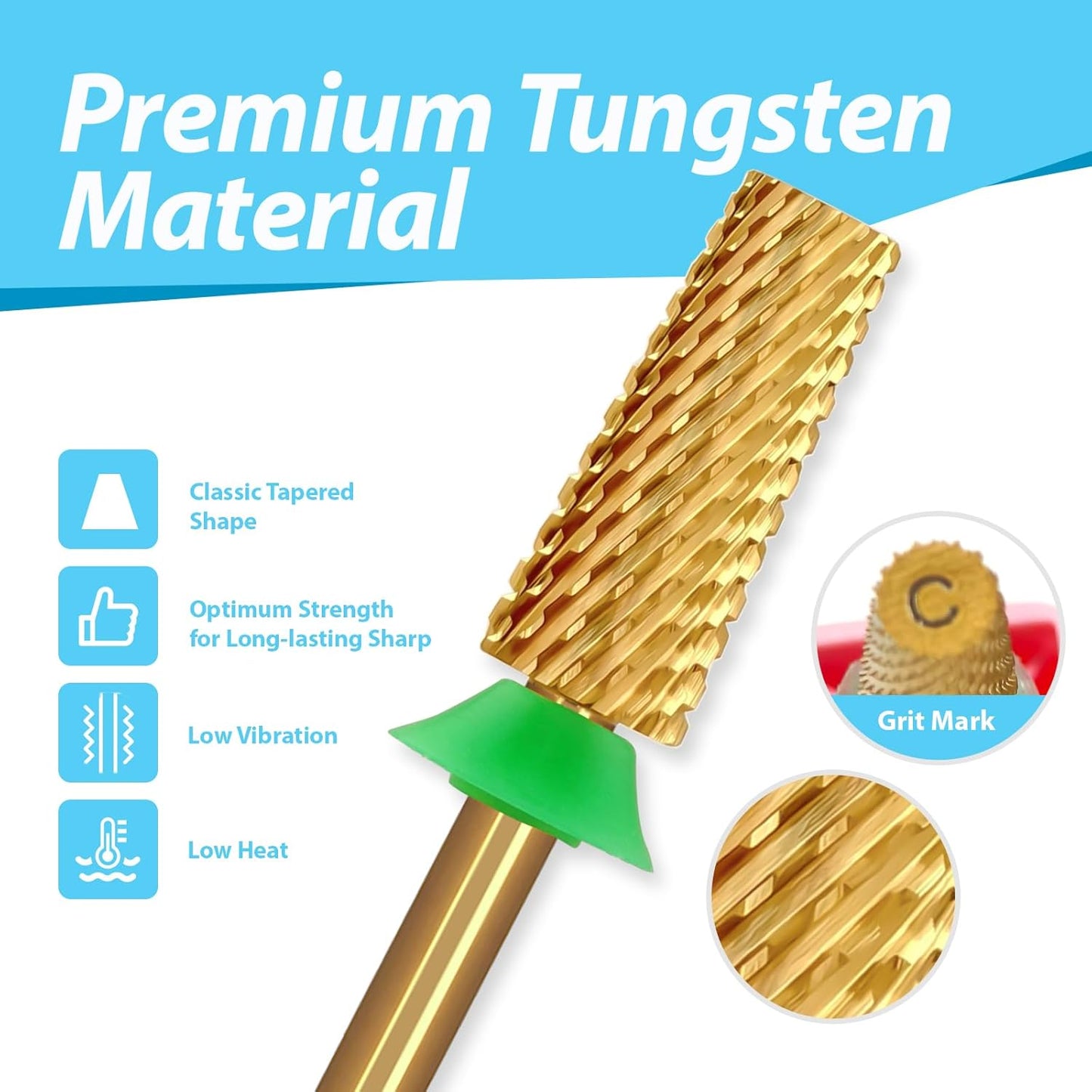Tungsten Carbide Cross Cut Small Tapered Barrel Nail Drill Bits, Professional 3/32'' Safety Bits, Both Hands Use, Remove Gel Fast, Manicure Pedicure Cuticle Gel Polishing, Coarse.