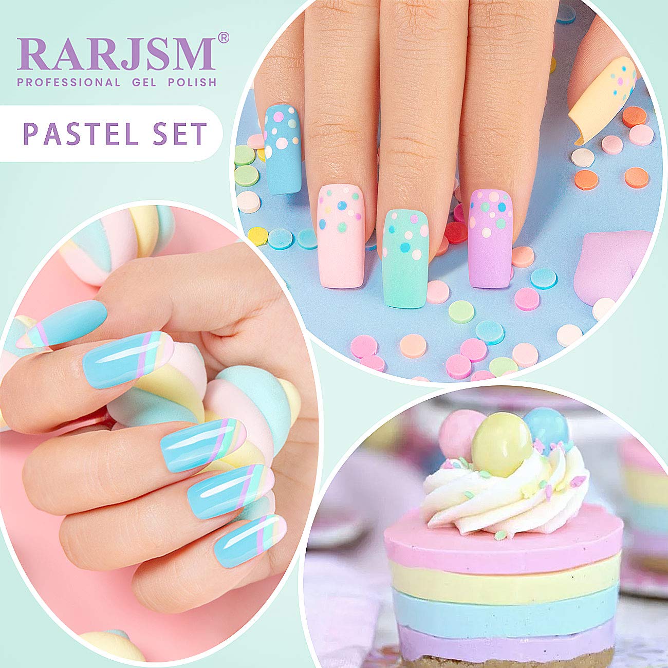RARJSM Cotton Candy Gel Nail Polish Kit, Pastel Gelpolish Macaron Colors Collection Pink Purple Yellow Green Blue Nail Polish Set, 6PCS 7.5ML Spring Summer Color Gel Nail Polish,Curing Required