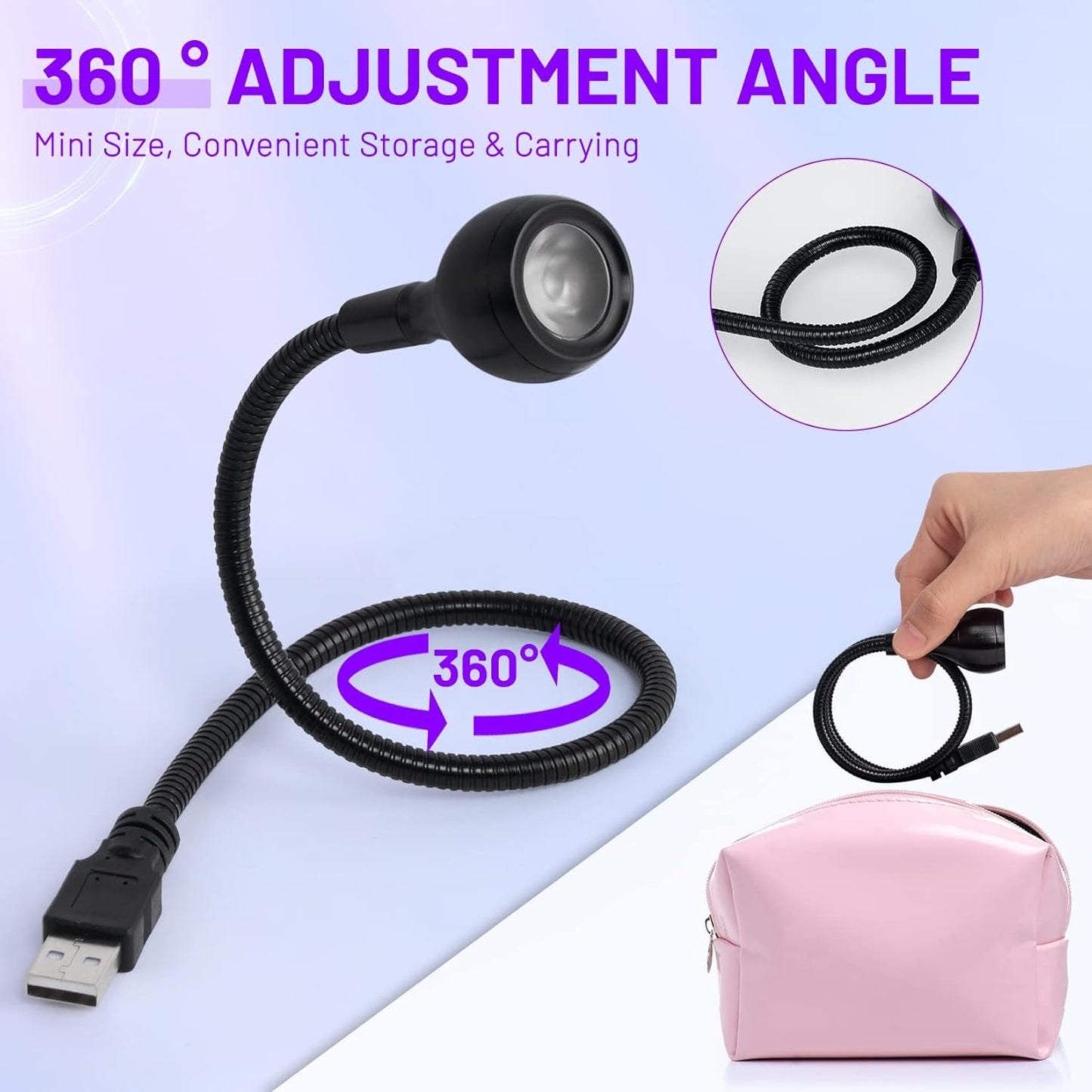 AORAEM LED Nail Lamp 3W LED Nail Portable Manicure Dryer Gel Polish Curing Light with Black Gooseneck Uv Light for Gel Nails Tips USB Plug Play Nails Salon and Home DIY