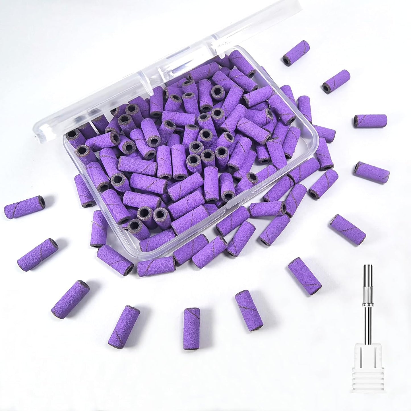 Sanding Bands for Nail Drill Nail Drill Bits Set, Corfulra Upgraded Small Sanding Bands with Mandrel Bit, 100 pcs 180 Fine Grits for Natural Nail, Nail Accessories of Nail Tech Must Haves, Purple