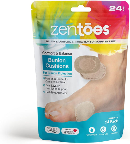 ZenToes Bunion Pads, Adhesive Bunion Cushions for Waterproof Protection, 24 Count