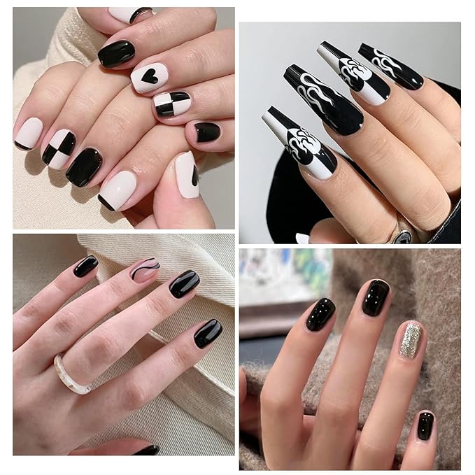HEMA-Free Gel Polish Kit - 2Pcs 18 ML White & Black Gel Nail Polish Set for French Tip Nail Art Salon DIY Manicure at Home, Soak Off U V Light Cure