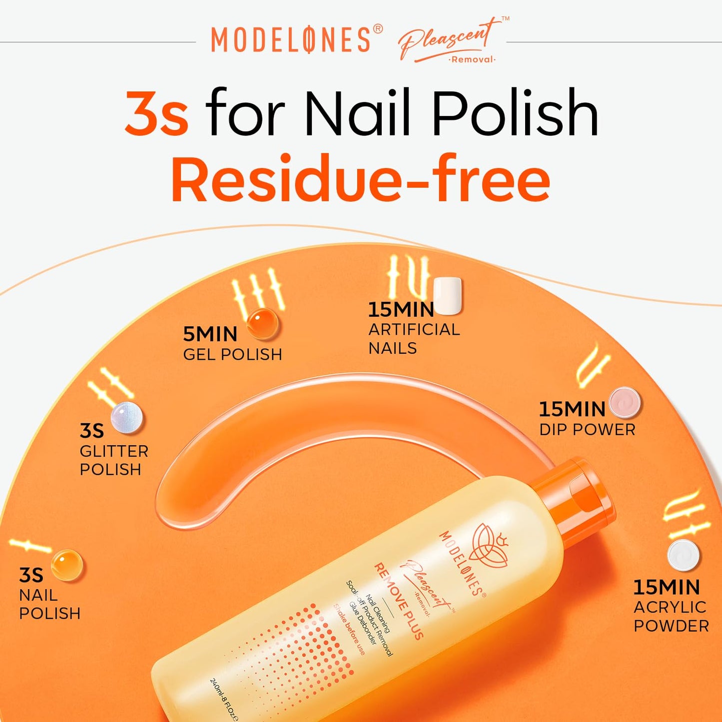 modelones Acetone Nail Polish Remover, Gel Nail Polish Remover Easy Peel, Nail Glue Remover Natural Formula for Nail Moisturizing & Care, Acrylic Dip Powder Nails Remover for Home Salon(8 FL.Oz.)