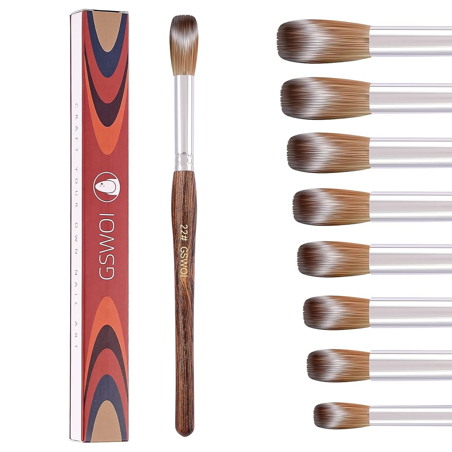 100% Kolinsky Acrylic Brush Size 22 - Wood Handle for Nail Application, Extension - Professional Manicure Salon and DIY at Home Tool (#22)