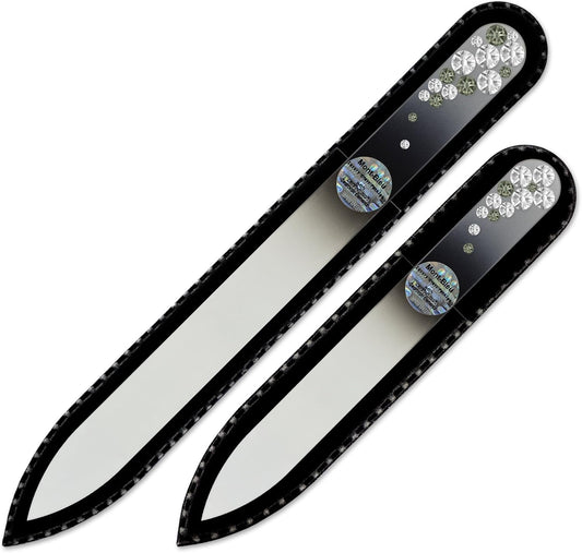 Birthday Gifts for Women - Mont Bleu Premium Set of 2 Glass Nail Files Hand Decorated with Crystals - Genuine Czech Tempered Glass - Handmade Gift for Women - Fingernail File for Nails