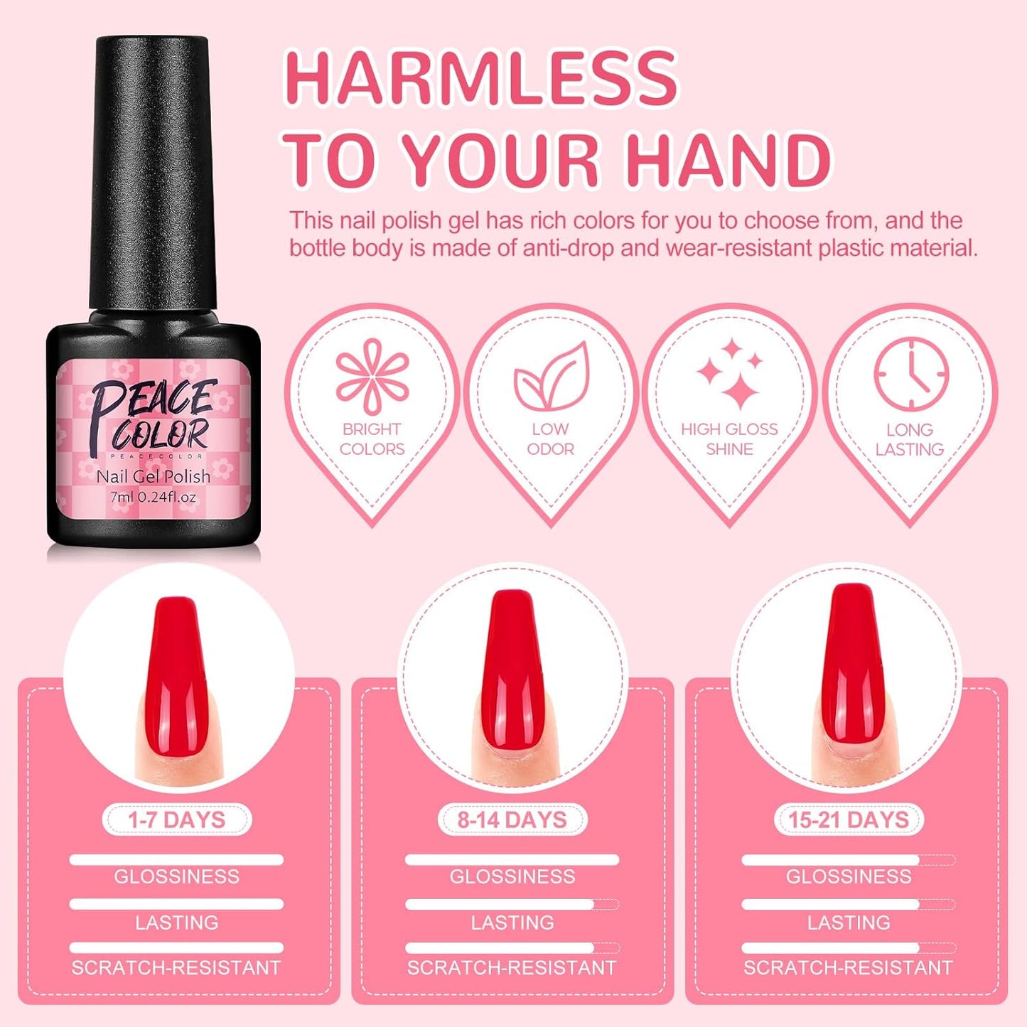 PEACECOLOR Gel Nail Polish Kit with U V Light, 6 Colors White Nude Pink Jelly Sliver Glitter Gel Polish Kit 50PCs False Tips Base Top Coat Nail Art Stickers Manicure Tools Salon DIY Home for Women