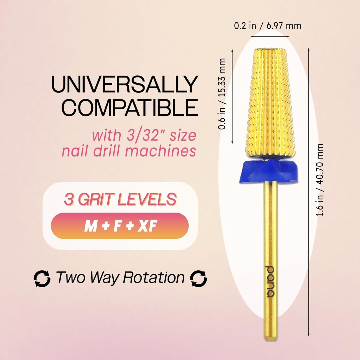 PANA 3/32" Shank 5-in-1 Nail Carbide Bit - (Triple Coarse - Medium Grit, Gold) - Two Way Rotate use for Both Left and Right Handed Fast Remove Acrylic or Hard Gel