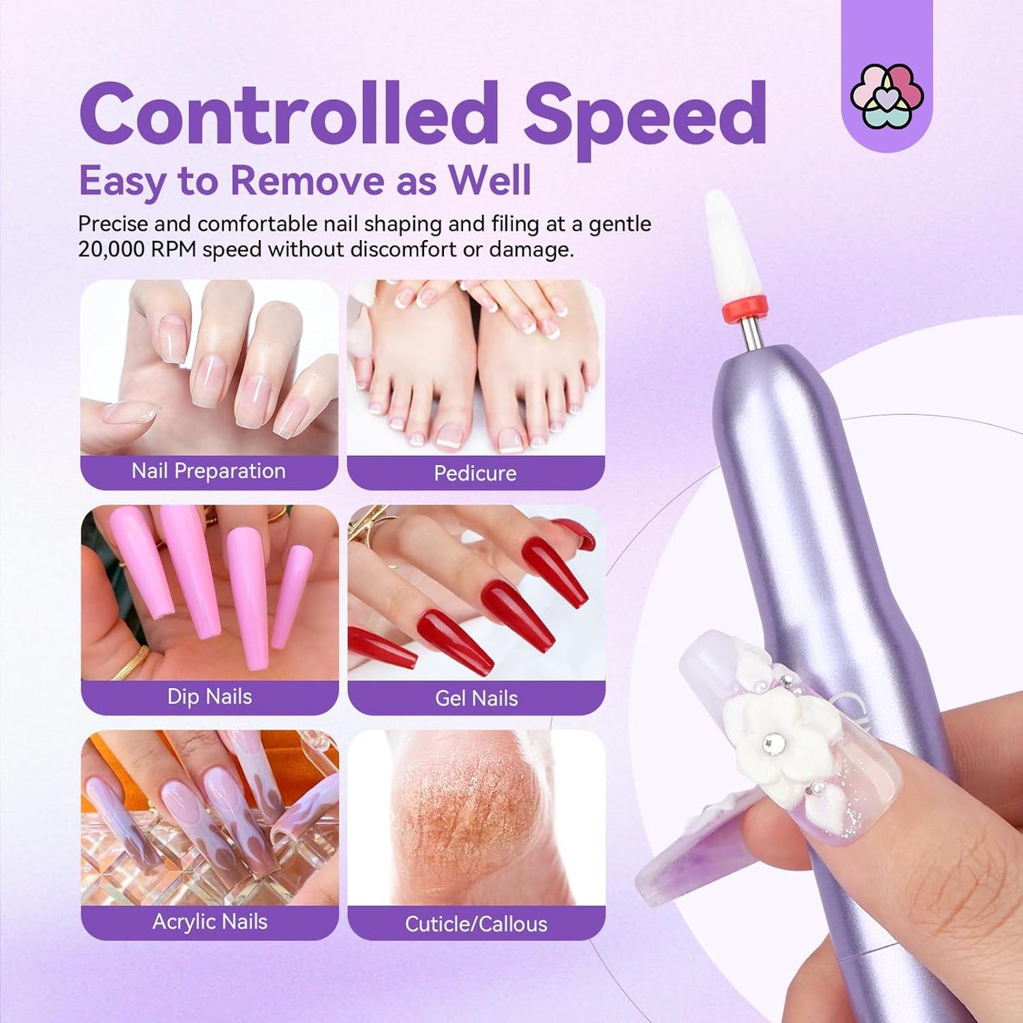 SAVILAND Portable Electric Nail Drill: Nail Drill Kit 20000RPM Purple Cuticle Bit Nail File 51 Sanding Bands Beginners at Home Manicure Pedicure