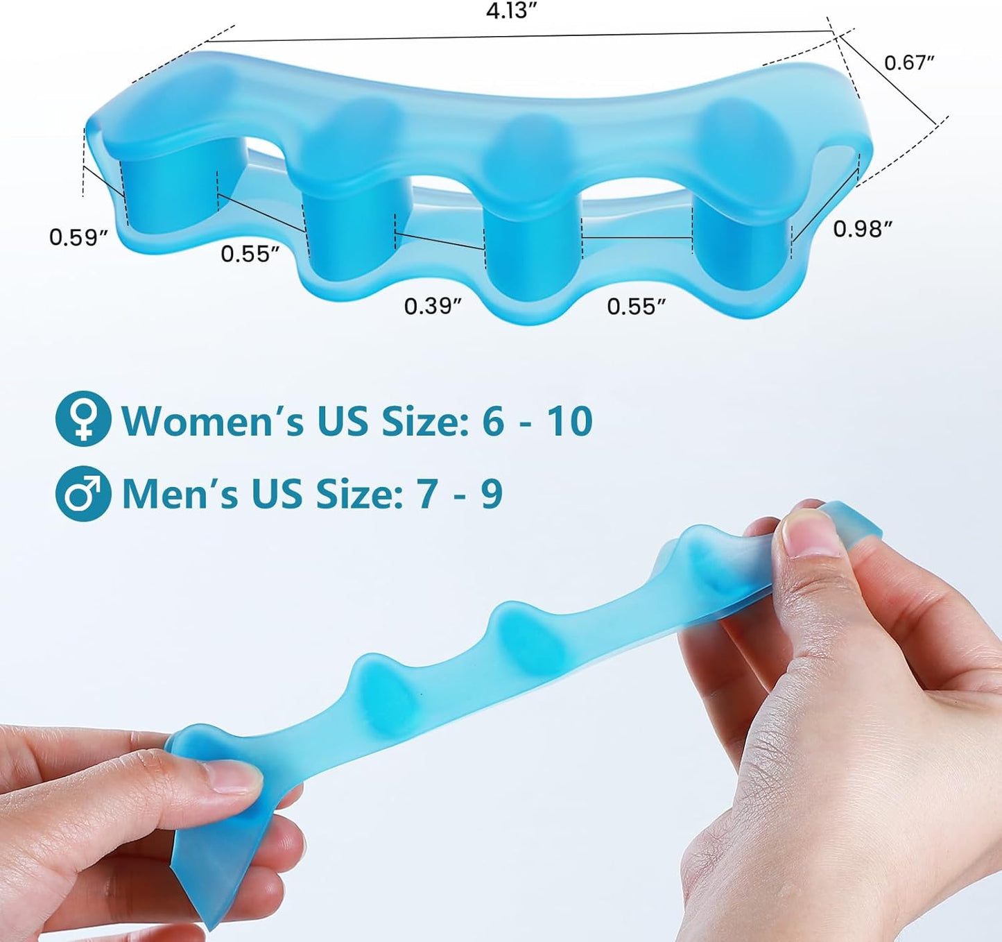 Gel Toe Separators for Toe Alignment - Silicone Toe Spacers for Bunions - Toe Spreaders for Straightening Overlapping Toes - Big Toe Corrector for Women & Men (4 Pairs, Blue)