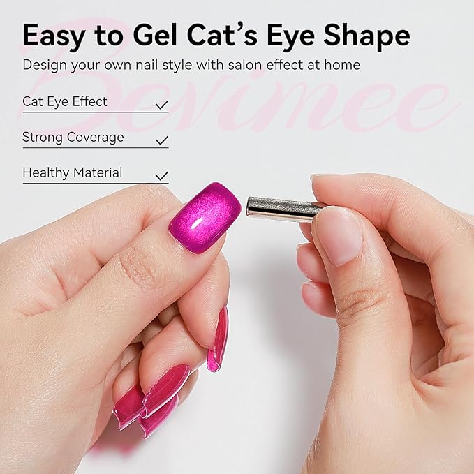 Cat Eye Gel Nail Polish Pink, Magnetic Cateye Gel Polish Hot Pink Glitter Holographic With Magnet For Nail Salon DIY At Home