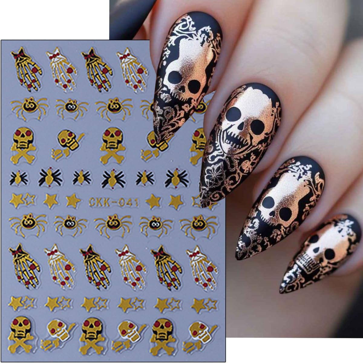 10 Sheets Halloween Nail Art Stickers Decals 3D Skeleton Pumpkin Spider Knife Etc Self-Adhesive Designs Nail Decals Supply Red Gold Skull Cross Nail Stickers for Women DIY Manicure Decoration