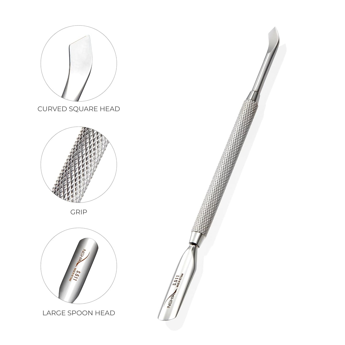 NGHIA Pusher - S-511 (Stainless Steel) | Double–Ended Ingrown Nail Treatment and Cuticle Pusher | Premium Quality for Nail Care | Ergonomic Design | Suitable for Professional & Home Use