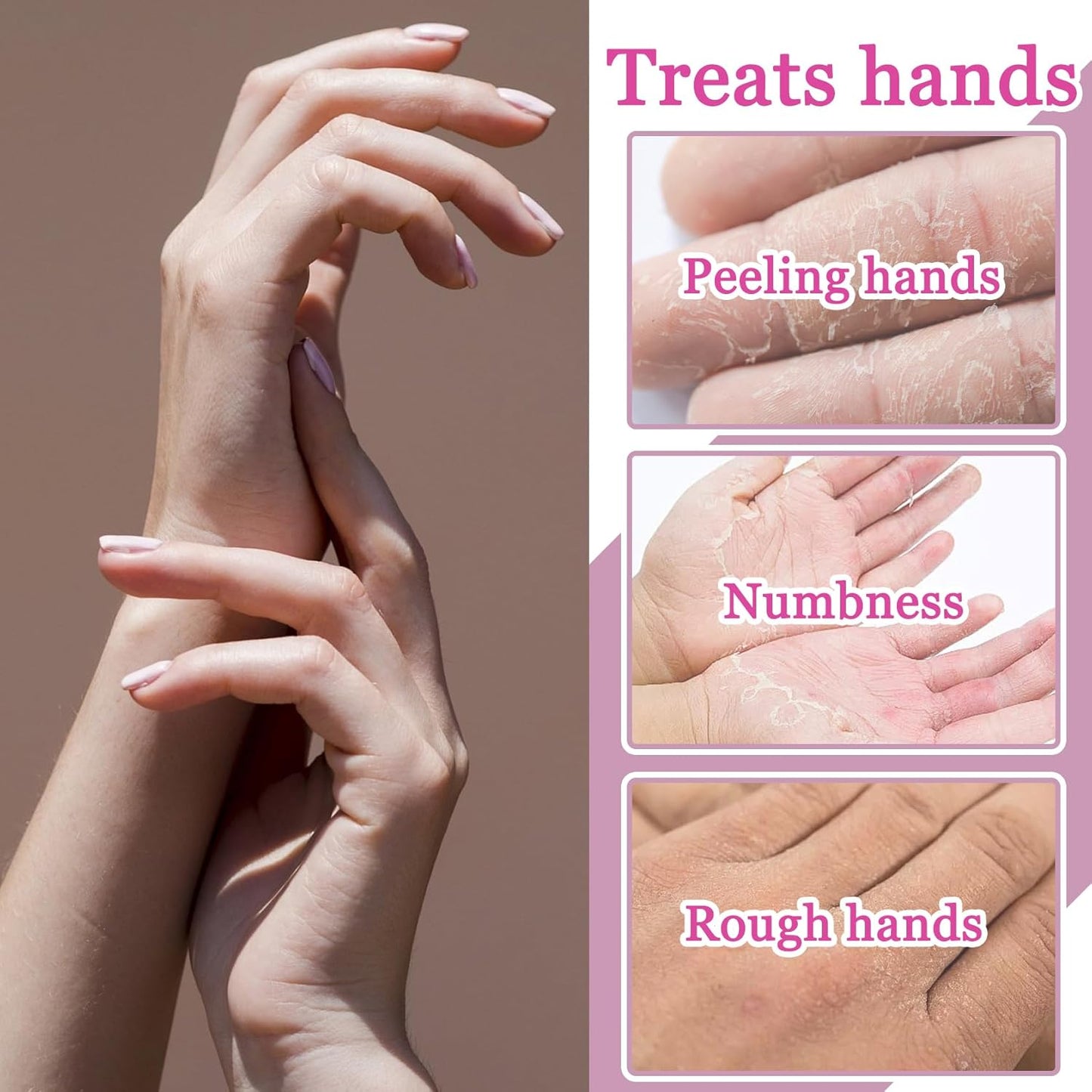Hydrating Hand Masks, 6PCS Hand Mask Moisturizing Gloves for Men Women, Smooth Long Lasting Soft Exfoliating Hand Peeling Spa Mask Moisturizer Beauty Gift Set for Dry Cracked Rough Dull Hands（M)