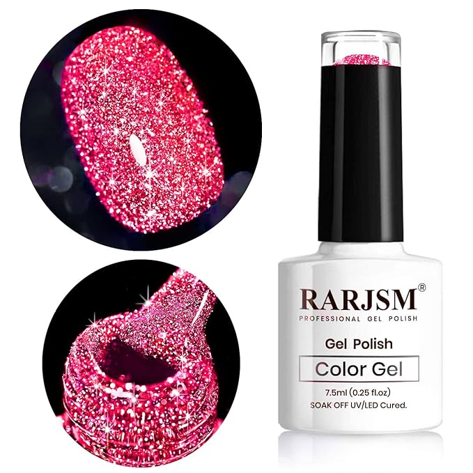 Diamond Gel Nail Polish, Neon Hot Pink Nailpolish, Reflective Shiny Gel Polish, Spring Summer Gelpolish Colors for DIY Nail Art Design UV LED Cure Required RAR90