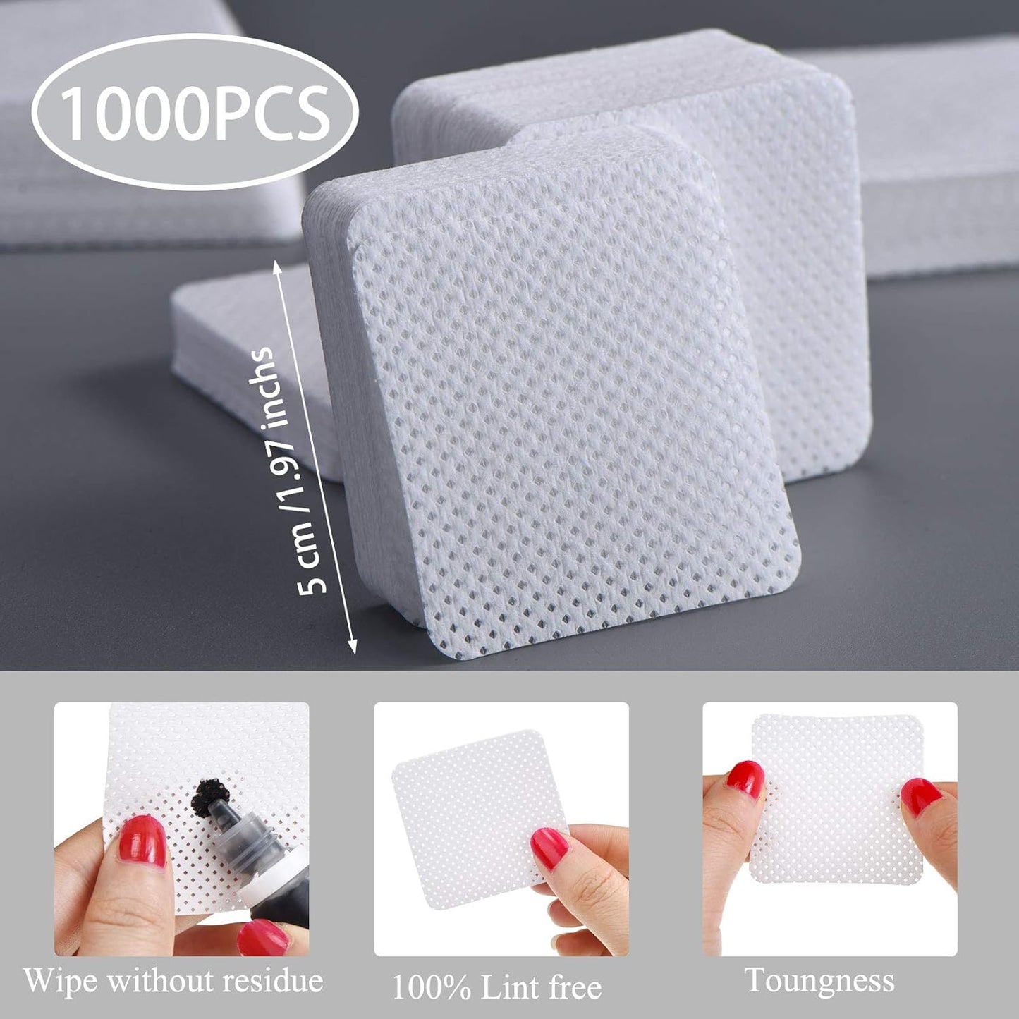 Maitys 1000 Pieces Eyelash Extension Glue Wipes Eyelash Glue Cleaner Non Woven Fabric Wipes Lash Supplies Accessories Tools for Extension Nail Polish Bottle(White)