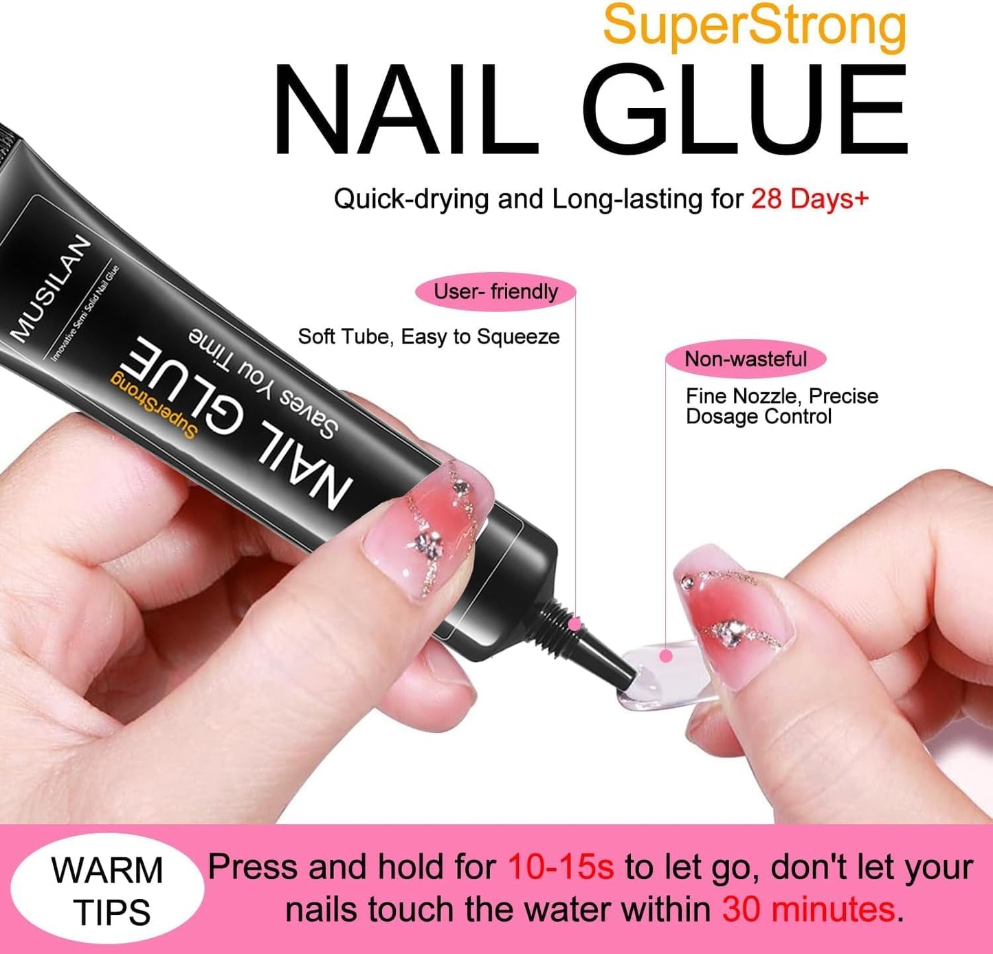Super Strong 18g Semi Solid Nail Glue,3PCS Upgrade Nail Glue for Press On Nail,No UV Lamp Need Quick Drying & Long-Lasting Semi Solid Gel Fake Tips Adhesion for Beginners DIY Fake Acrylic Nail