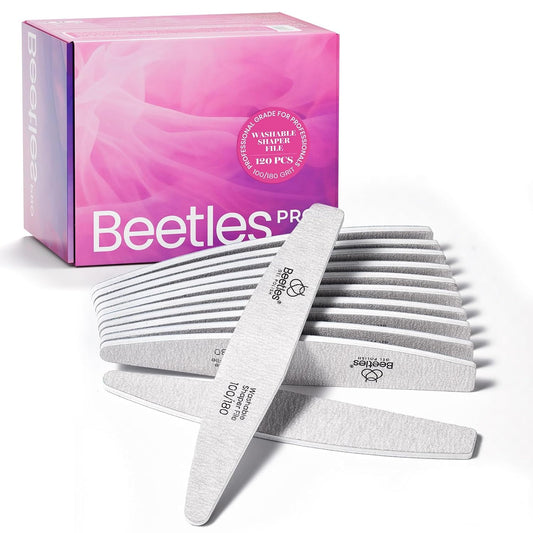 Beetles Pro 120-Pcs Nail File – Professional 100/180 Grit Double Sided Emery Board Nail Files Washable Shaper Files for Acrylic, Gel & Natural Nails – Salon Quality Manicure Tool
