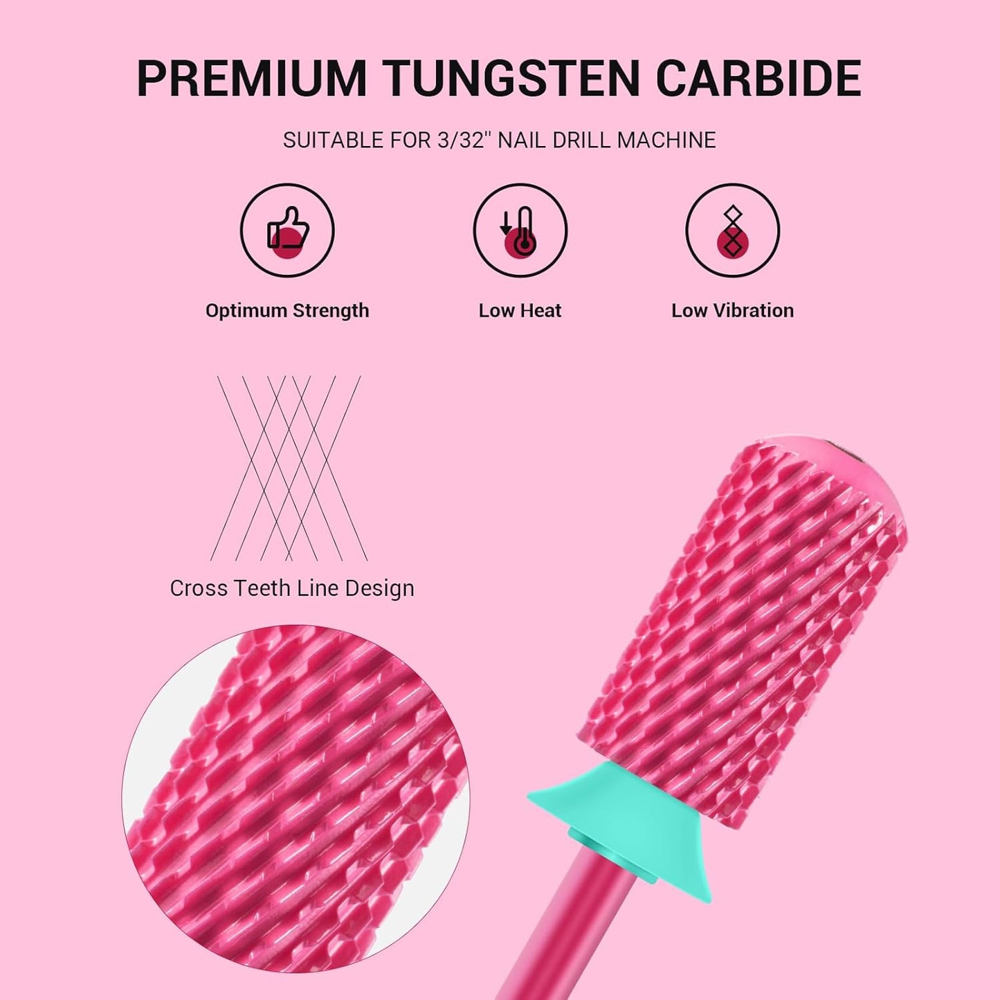 MelodySusie Safety Nail Drill Bits, 3/32'' Smooth Round Top Large Barrel Carbide Bits, Suitable for Manicure Pedicure Cuticle Gel Polishing, Beginners Bits, Pink Blossom, Series Bit-S