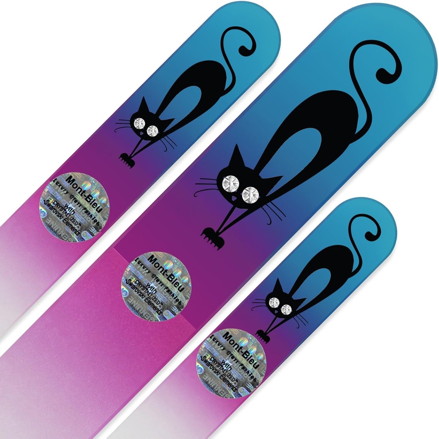 Mont Bleu Set of 3 Cats Crystal Nail Files Hand Decorated with Crystals - Handmade - Czech Tempered Glass