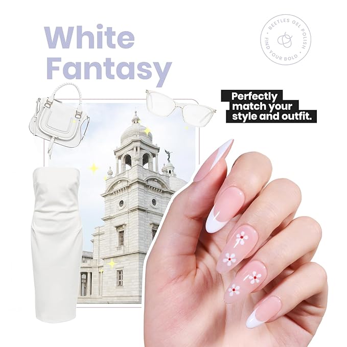 Beetles nail strengthener polish - White Fantasy Nail Polish 15ml Fast Dry Nail Strengthener and Growth Treatment for Damaged Nails, Long Lasting Quality Results French Style Gifts for Women