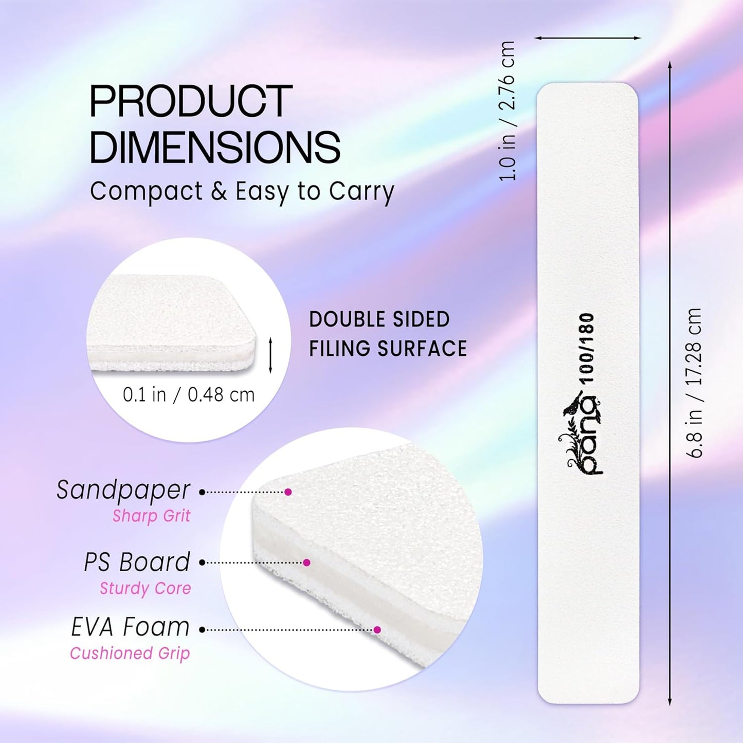 10PCS Jumbo Size PANA Professional Double Sided Nail Files - White, 100/180 Grit - Emery Board Nail Buffering File Manicure Pedicure Nail Polisher Washable