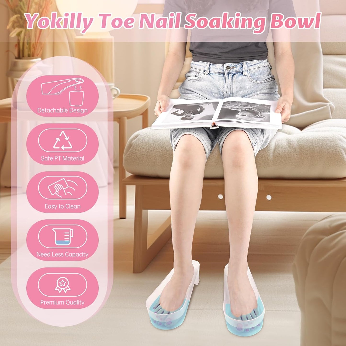 Yokilly Toe Nail Soaking Bowl, 2 PCS Toenails Soak Off Bowl, Shoe Design Foot Bath Soak Tub Bowl, Acetone Proof Pedicure Foot Spa Nail Soaker Bowl for Soak Off Dip Powder Gel Polish Remover (Clear)