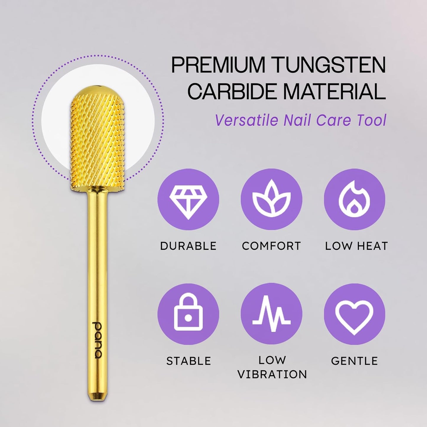 PANA 3/32" Large Smooth Round Top Safety Carbide Nail Drill Bit for Gel Polish & Acrylic Removal Nail Salon Manicure Pedicure Electric File Tools (Large Barrel - Gold, Medium)
