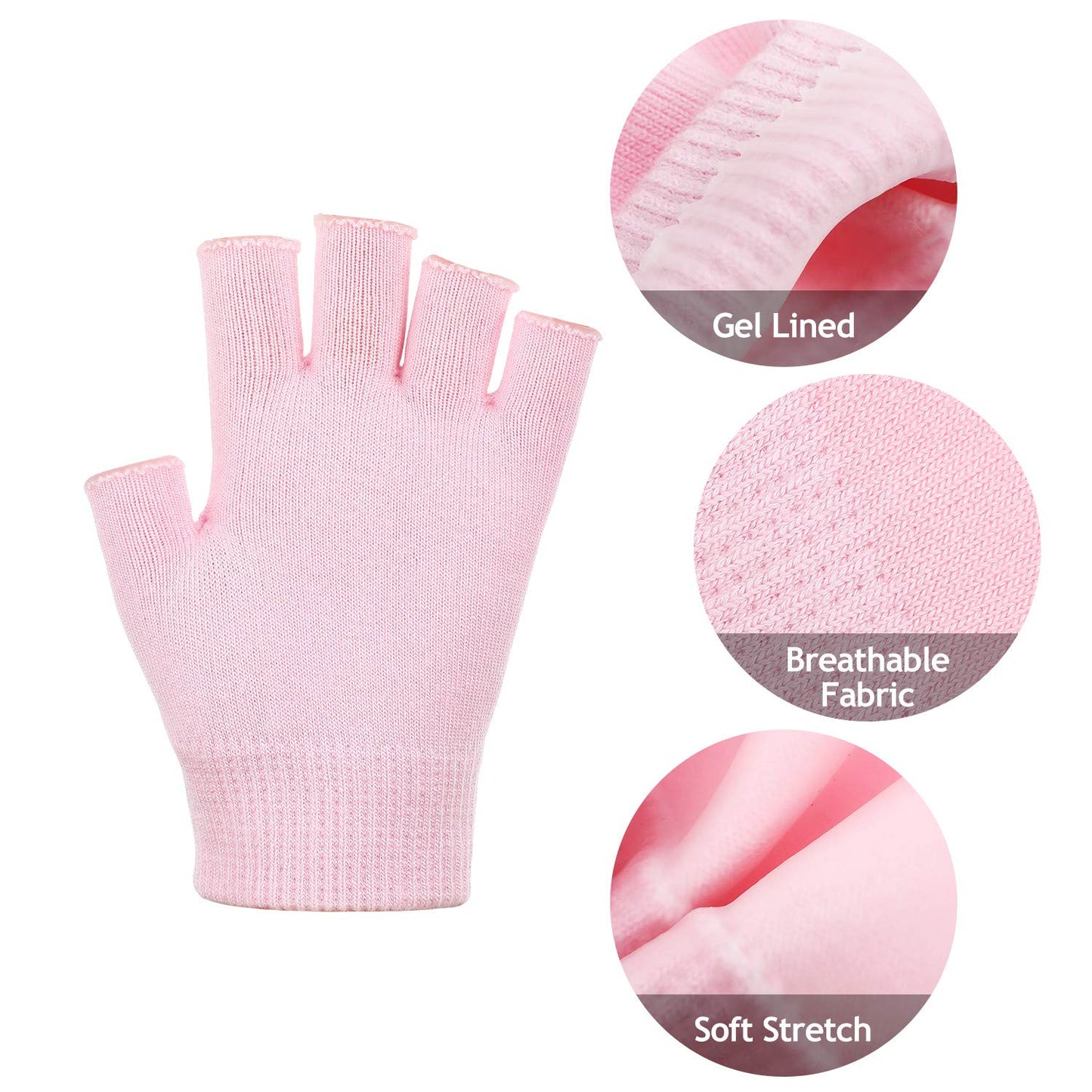 2 Pairs Fingerless Moisturizing Gloves Fingerless Gloves for Women Cotton Soft Moisturizing Eczema for Dry Rough and Cracked Hands Repair Arthritis Hand Typing for Men and Women (Pink)