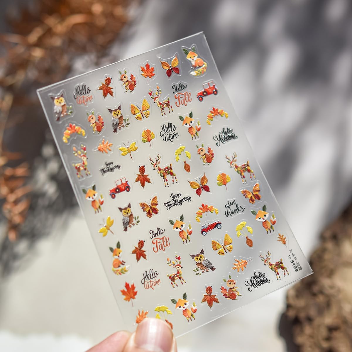 Fall 5D Embossed Nail Art Stickers Decals Thanksgiving Nail Decals Cute Squirrel Owl Butterfly Dragonfly Design Nails Art Supplies Self-Adhesive Autumn Leaves Nails Stickers for Women Manicure Decor