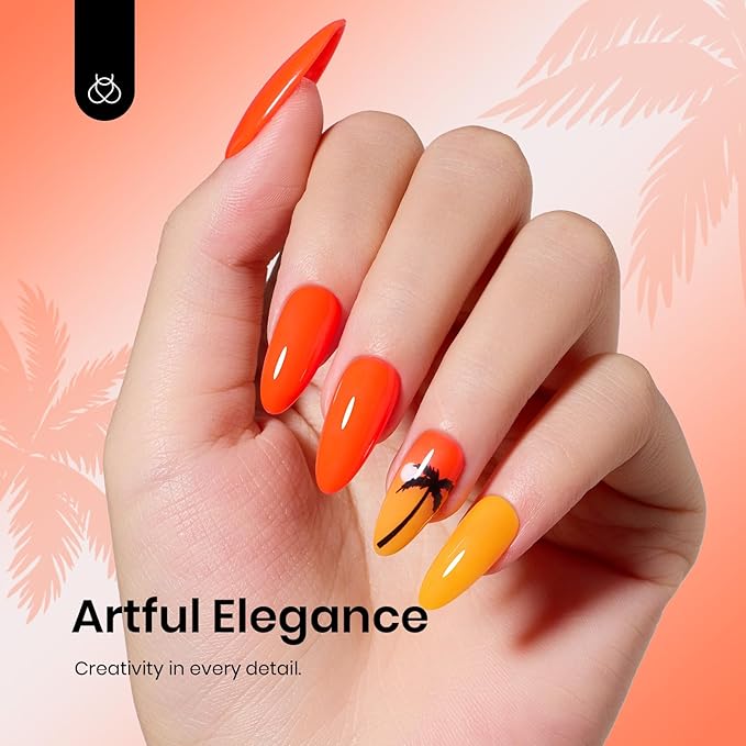 Beetles Neon Orange Gel Polish - Neon Sunset Halloween Gel Nail Polish, Bright Orange Vibrant Color Soak Off UV High Glossy Nail DIY Drawing at Salon Home Nail Art 15ml