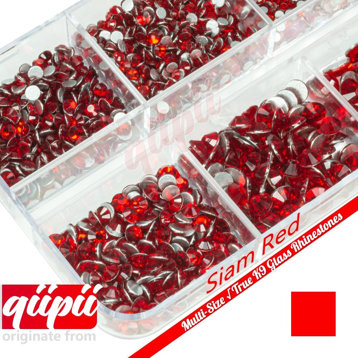 2550pcs Red Nail Art Flatback Rhinestones for Face Makeup Siam Red Nail Gems Gemstones K9 Glass SS4~SS20 6 Sizes Ruby Red Diamonds Stones Crystals w Tweezer & Picking Pen for Nails DIY Crafts
