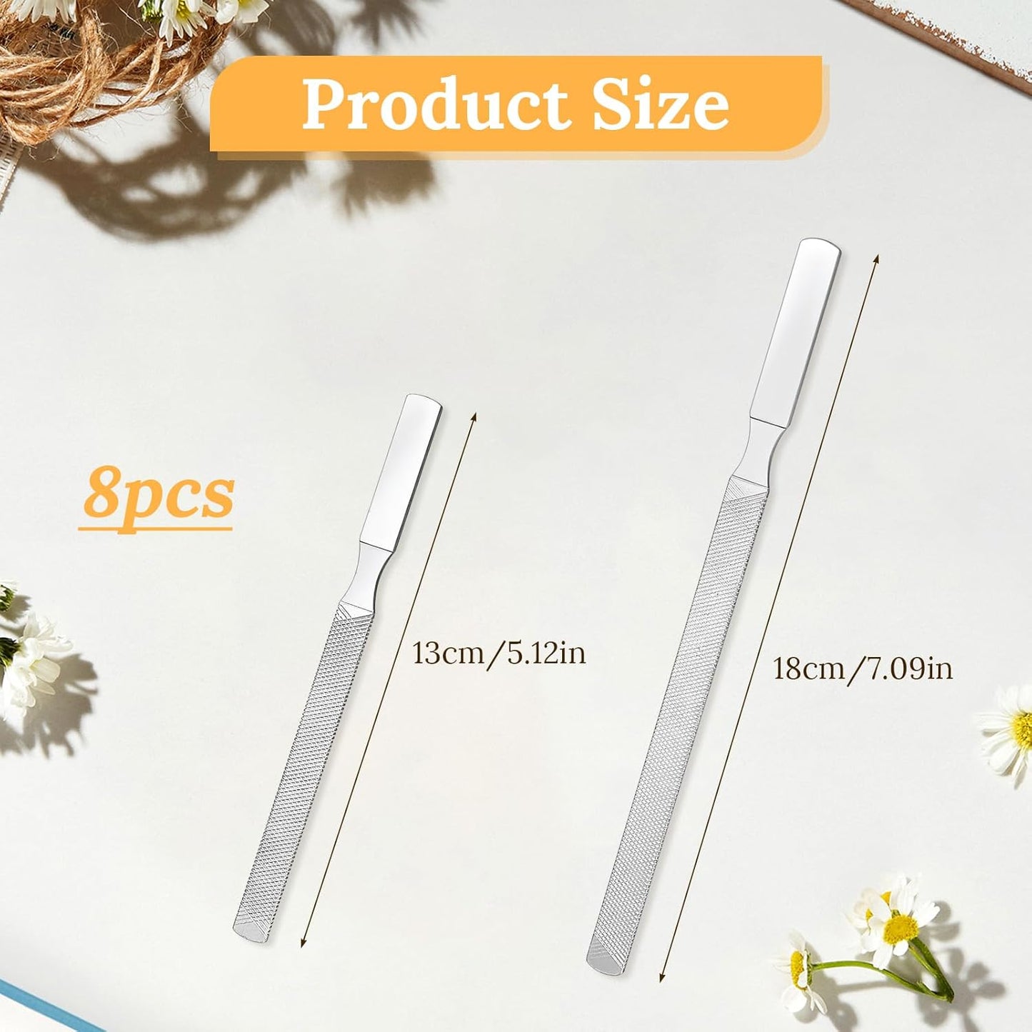 Professional Nail File Set 8 Pcs Stainless Steel Double Sided Manicure Pedicure Tools for Thick Hard Nails Non Slip Ergonomic Handle for Home Travel Salon Reusable Nail Care Kit for Fingernails