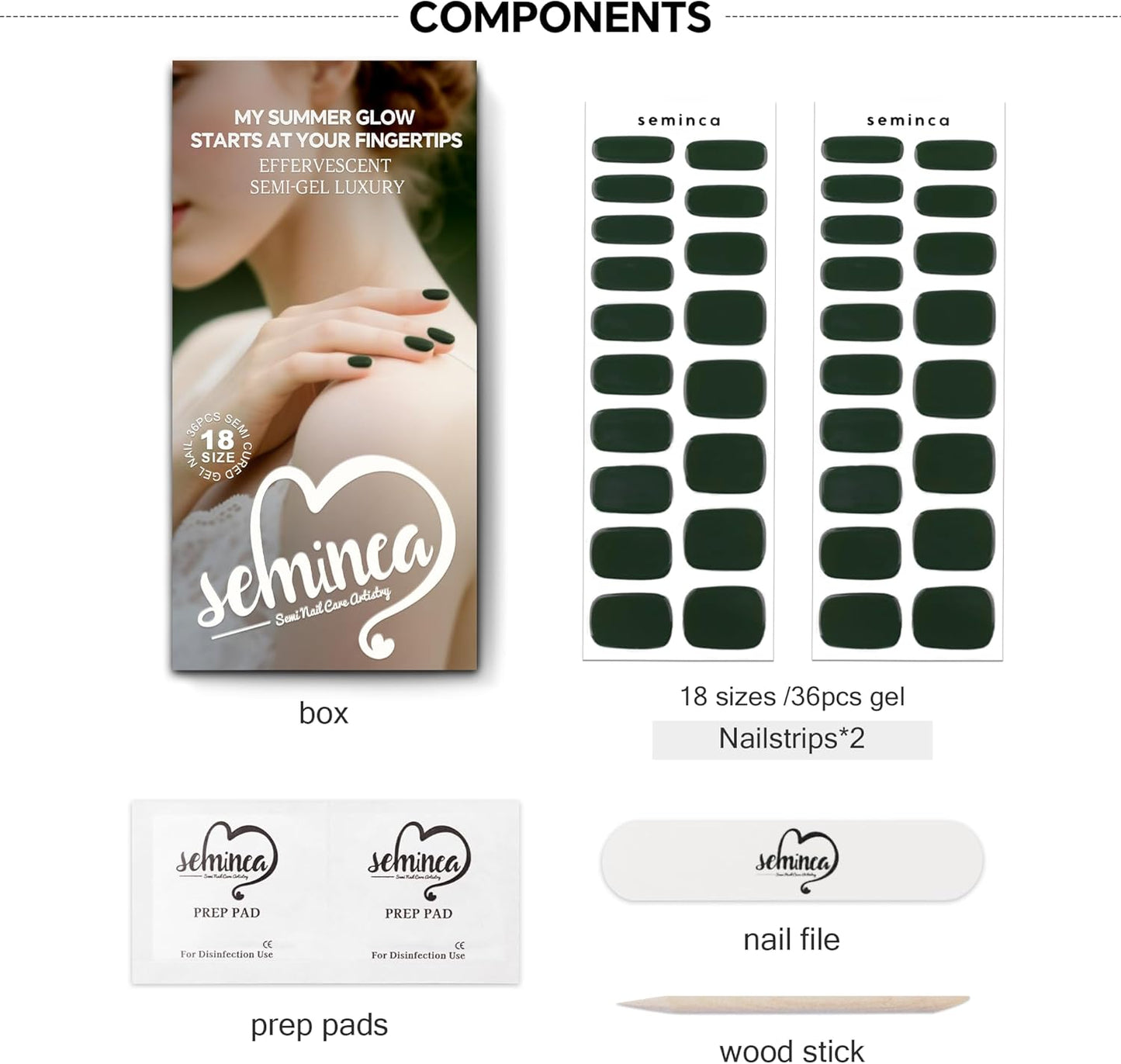 Semi Cured Gel Nail Strips-Beginner Friendly Semi-Gel Press Ons,Bubble-Free Application,5 Min DIY,Short Coffin Shape,Works with Any UV/LED Lamps(Cream Moss)