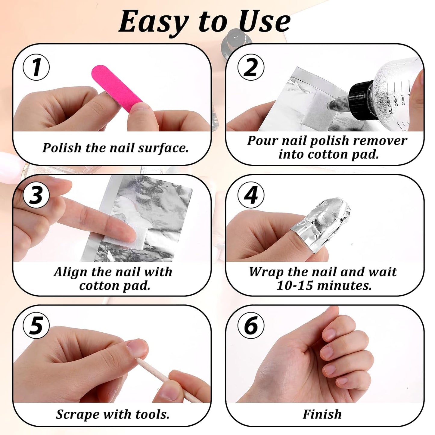 Giantree 100 Pcs Nail Foil, Nail Polish Remover Gel Nail Foil Wraps for Nails, Soak Off Foils Cotton Pads Gel Polish Remover for Soak off Gel Polish Removing at Home(100PCS)