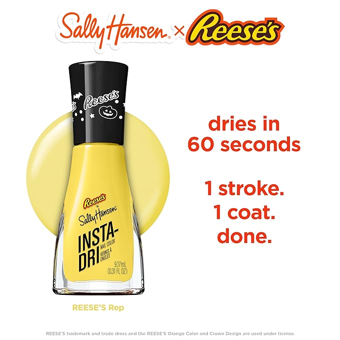 Sally Hansen Insta-Dri Reese's Nail Polish | Quick Dry, Long Lasting, Streak-Free Shine | Opaque, Glossy | 738 REESE’S Rep | Muted Yellow Nail Color